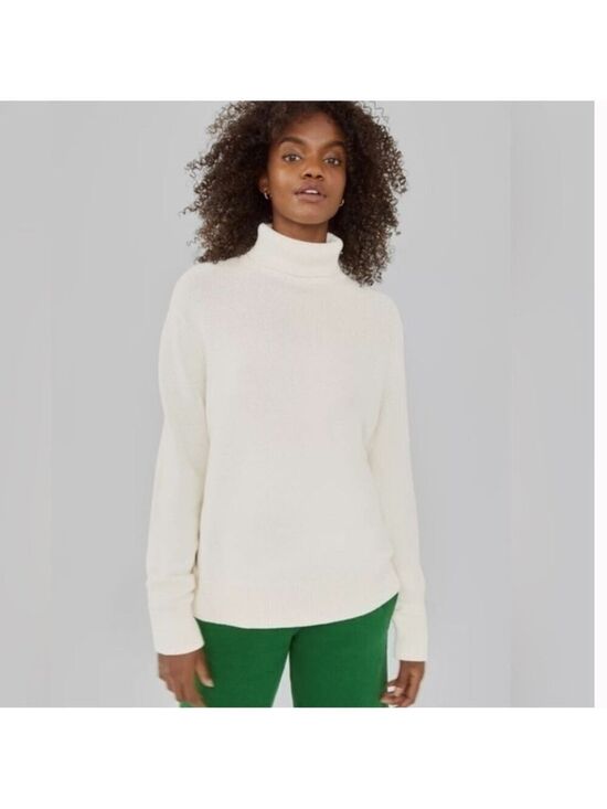 TNA Sweaters - Aritzia TNA York Turtleneck Sweater Cream Cotton Blend Relaxed Fit Size Small